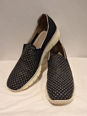 Rieker Blue Slip-On Perforated Rhinestone Flats Size 42